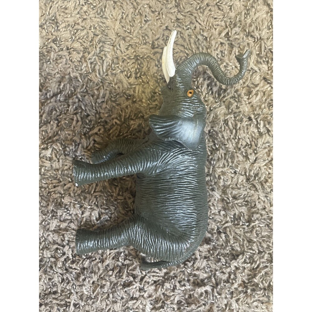 Large Rubber Elephant. 9” Long.  4” Tall.   Very Realistic. Collectible. (B)